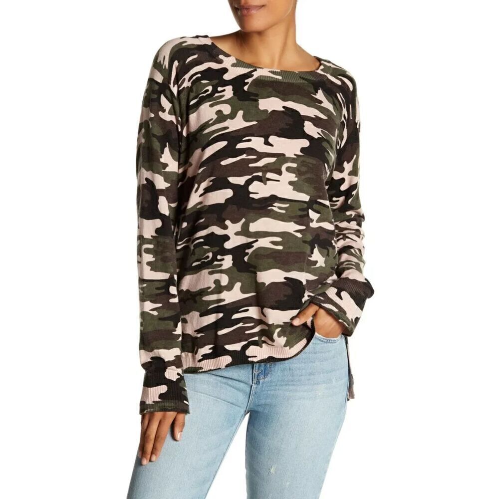 Sanctuary Trixie Lace Up Sweater Heritage Pink and Green Camo - Picture 3 of 7